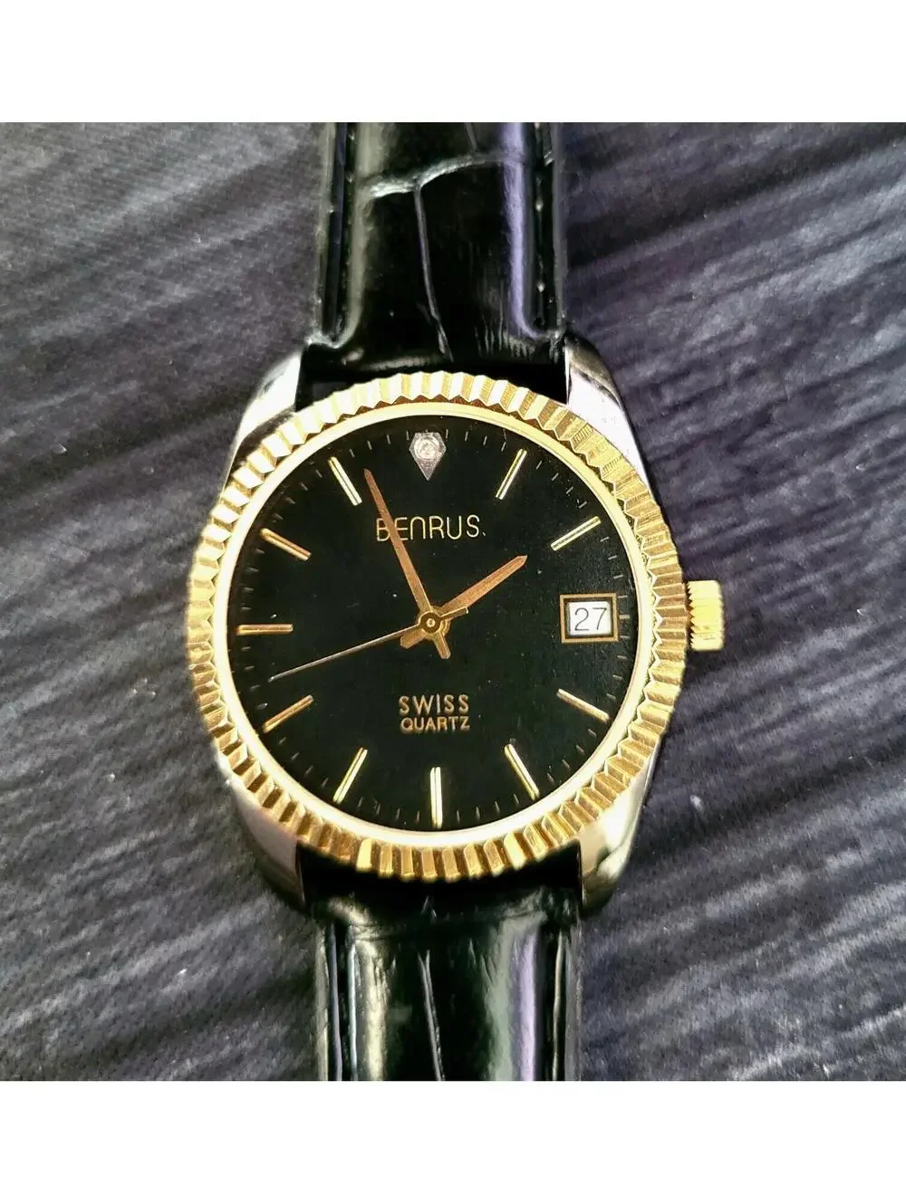 Rare Benrus Smoke Swiss Diamond President Watch Fluted Bezel